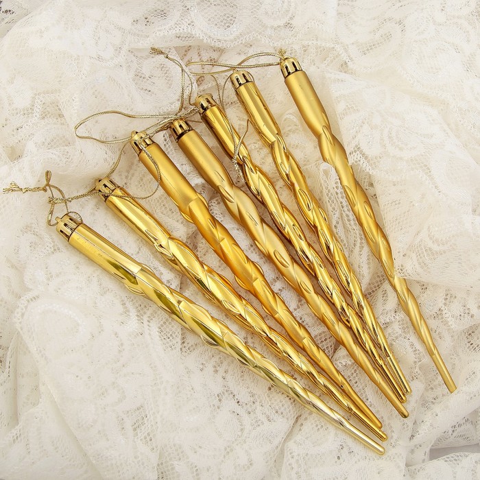 Ёлочные игрушки "Волнистые сосульки" золотые (набор 7 шт.)