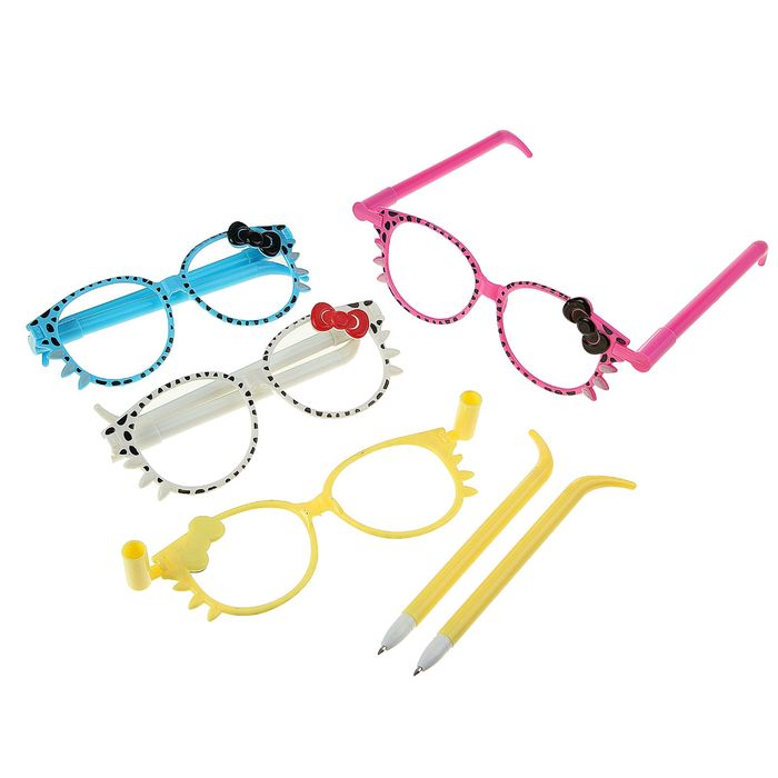 Ручка шариковая-прикол Очки с бантиком МИКС
