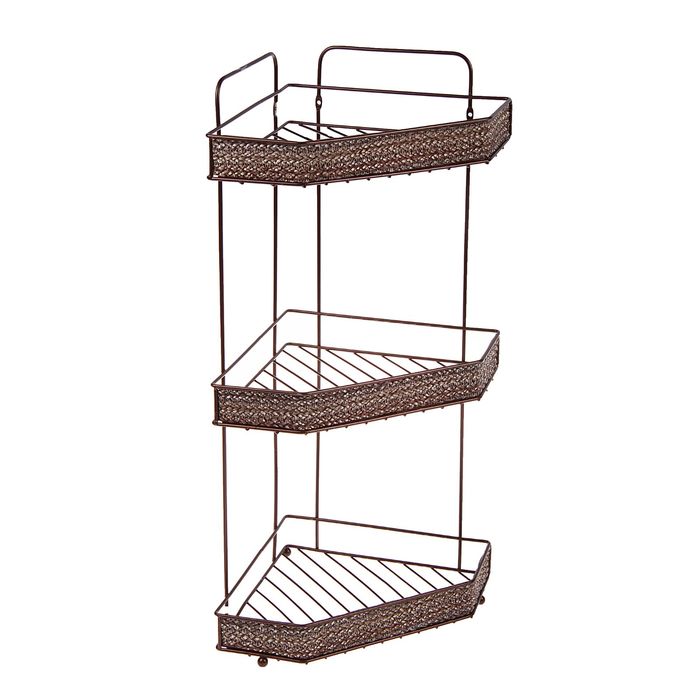 Полка 3-х ярусная угловая "Плетенка", цвет коричневый