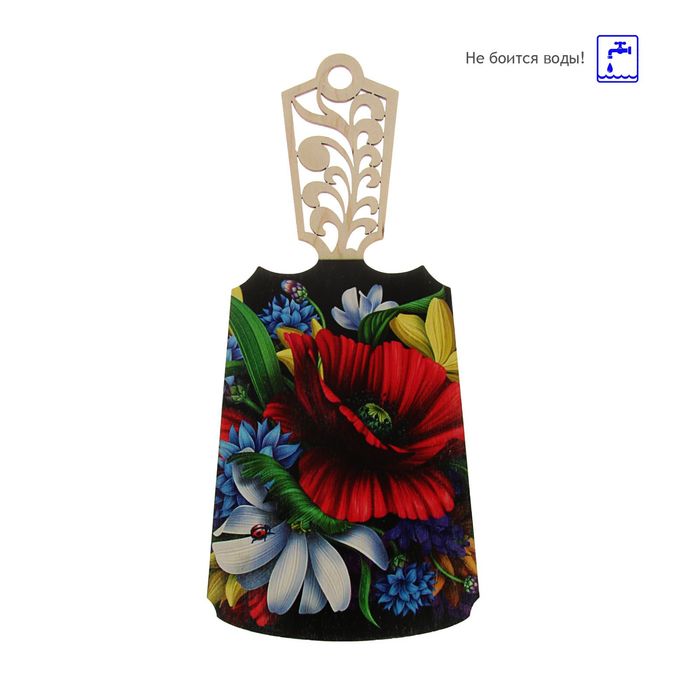 Доска разделочная с резной ручкой "Цветы" декоративная