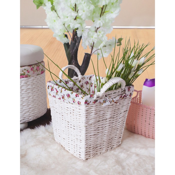 Корзина для хранения плетеная 23х28х29 см "Цветочки"