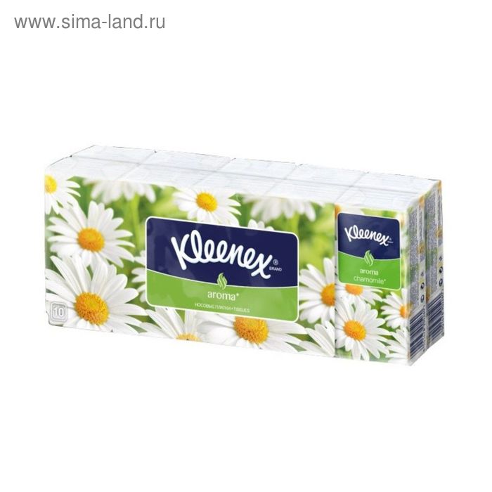 фото Платочки бумажные kleenex aroma «ромашка», 10 упаковок по 10 шт.