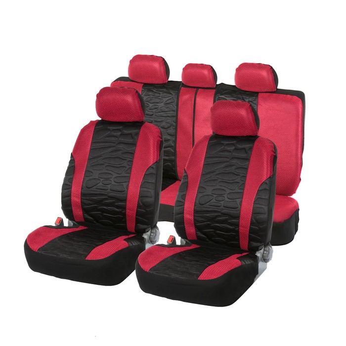 Авточехлы TORSO Sport, набор 11 предметов, чёрно-красные