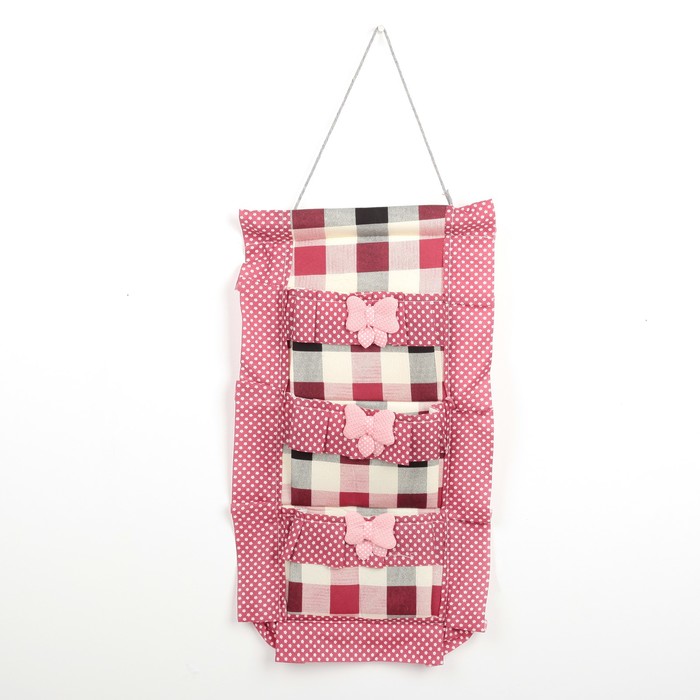 Органайзер с карманами подвесной, 3 отделения 49х22 см "Клетка", цвет МИКС