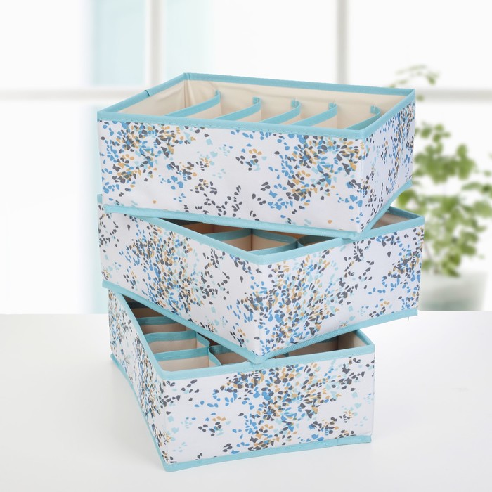 Набор органайзеров для белья 32х24х12 см "Капли", 3 шт, цвет голубой