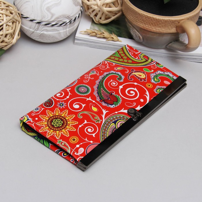 Кошелёк женский на застёжке "Орнамент", 5 отделов, красный