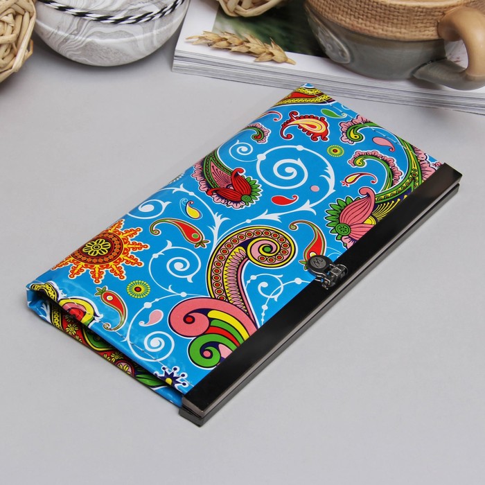 Кошелёк женский на застёжке "Орнамент", 5 отделов, синий