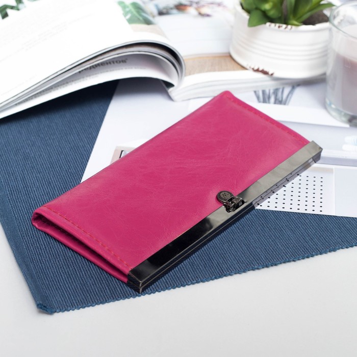 Кошелёк женский на застёжке "Глянец", 5 отделов, розовый