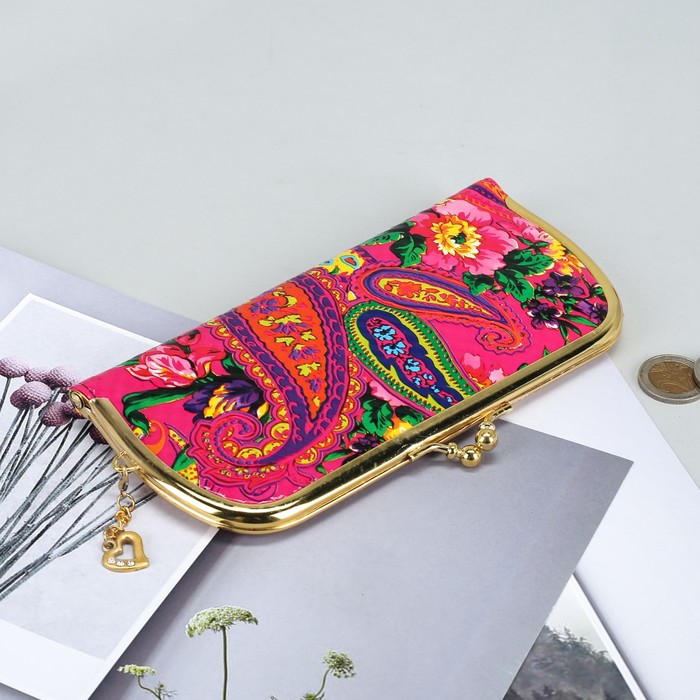 Кошелёк женский на рамке "Фантазия", 5 отделов, цвет малиновый