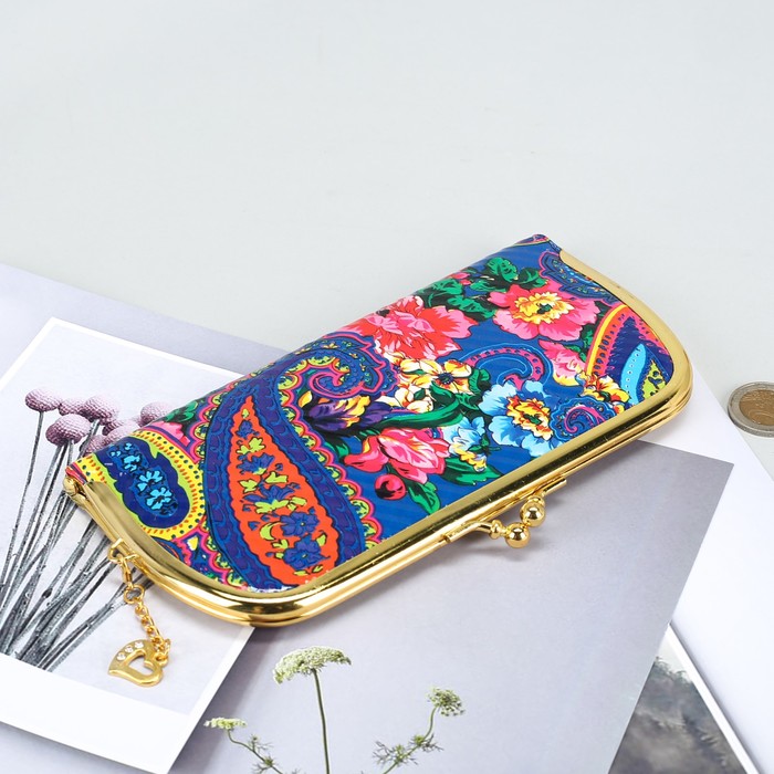 Кошелёк женский на рамке "Фантазия", 5 отделов, синий
