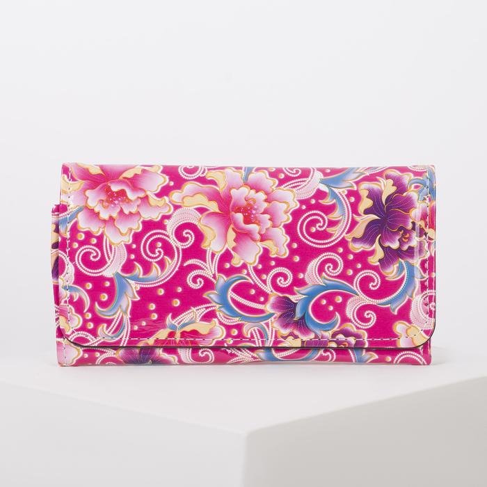 Кошелёк женский на клапане "Цветочный рай", 4 отдела, отдел на рамке, отдел для карт, цвет малиновый