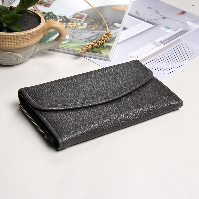 Кошелёк женский на клапане "Классика", 4 отдела, отдел на рамке, отдел для карт, серый