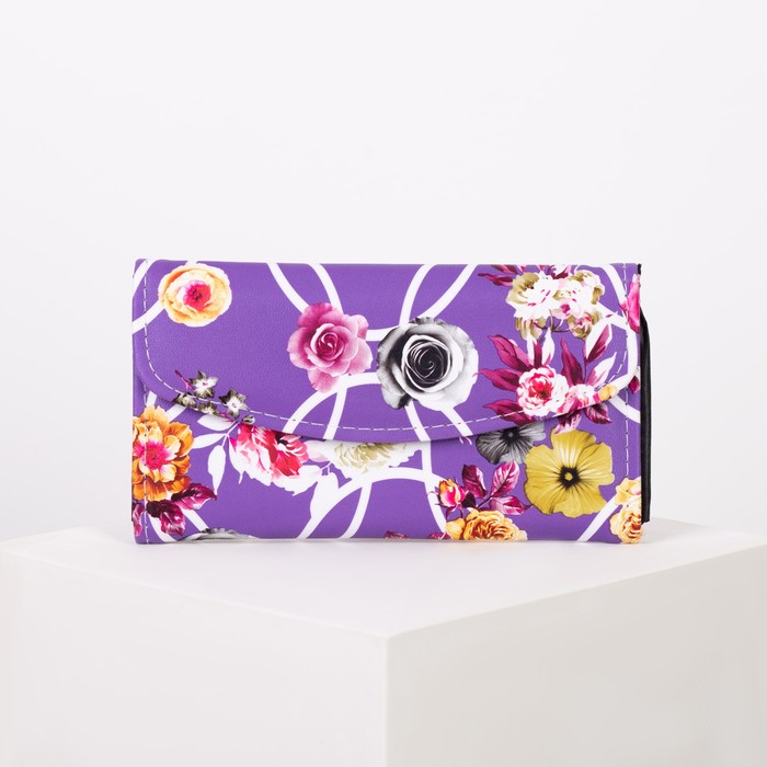 Кошелёк женский на клапане "Фэнтэзи", 4 отдела, отдел на рамке, отдел для карт, цвет сиреневый