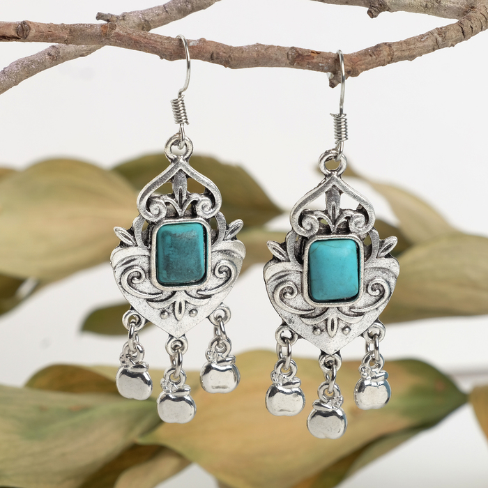 Серьги "Бирюзовый мир" ажур, цвет голубой в серебре