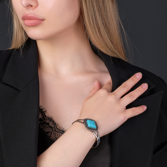 Браслет ассорти "Бирюзовый мир" ромб, цвет голубой в серебре