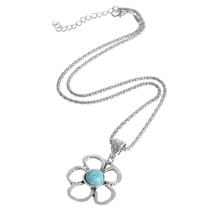 Кулон "Бирюзовый мир" цветок, цвет голубой в серебре, 80см