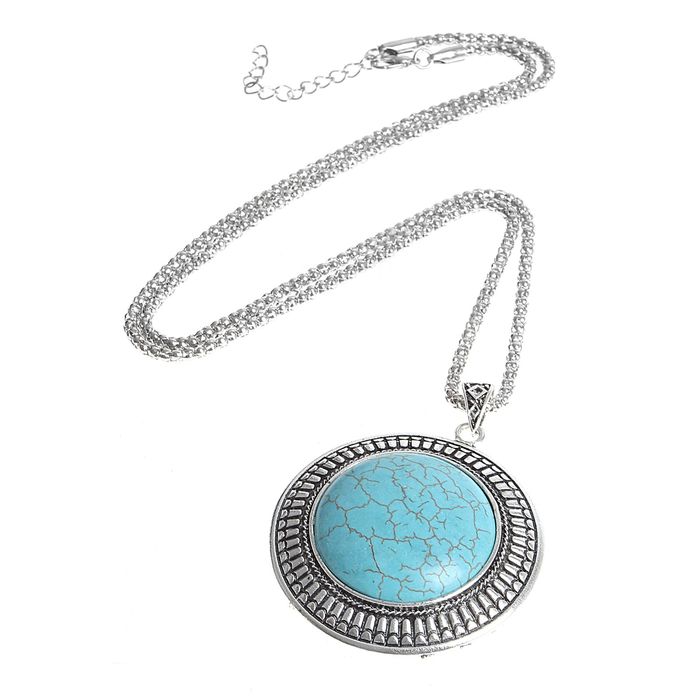 Кулон "Бирюзовый мир" круг, цвет голубой в серебре, 80см