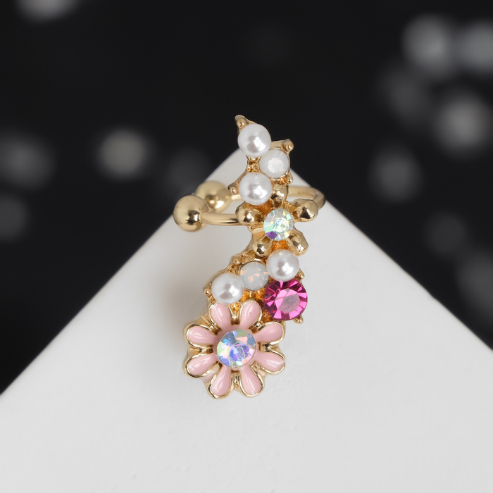 Серьга "Каффа" цветы полянка, цвет розовый в золоте