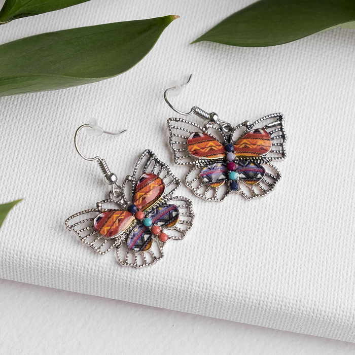 Серьги эмаль "Бабочка" ажур, цвет МИКС