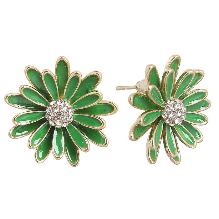 Серьги эмаль "Цветок" ромашка, цвет зелёный в золоте
