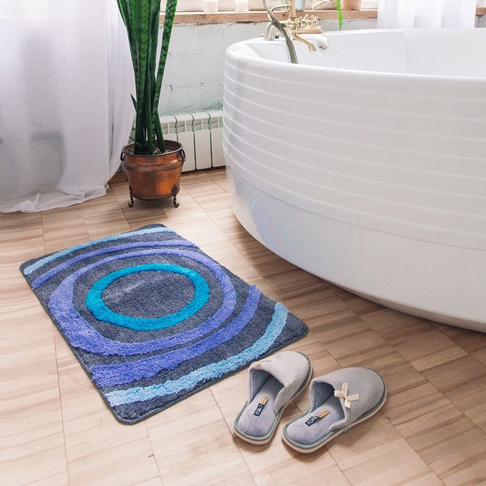 Коврик для ванной "Кольца", цвет синий