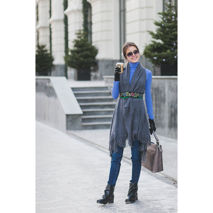 Пончо (кардиган) 75х160 см, цвет серый, акрил 100%