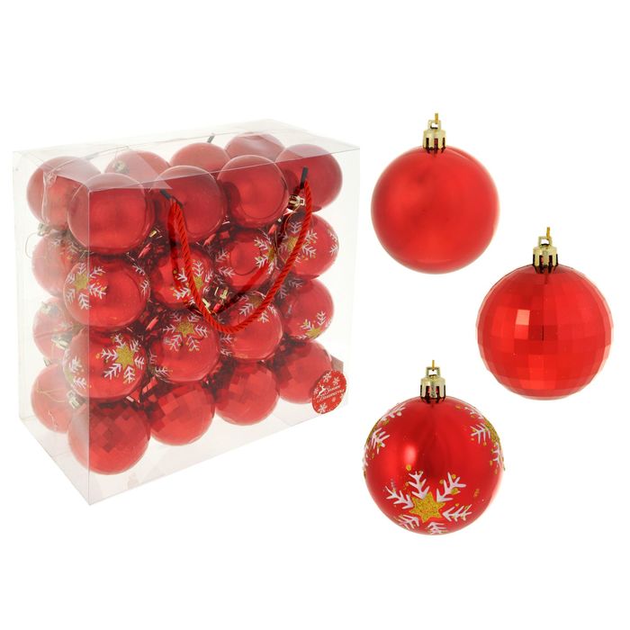 Новогодние шары "Вальс снежинок" (набор 32 шт.), красные