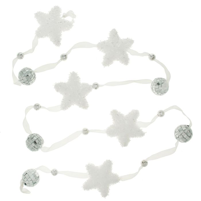 Бусы на ёлку "Зеркальные шарики с пушистыми звёздами"