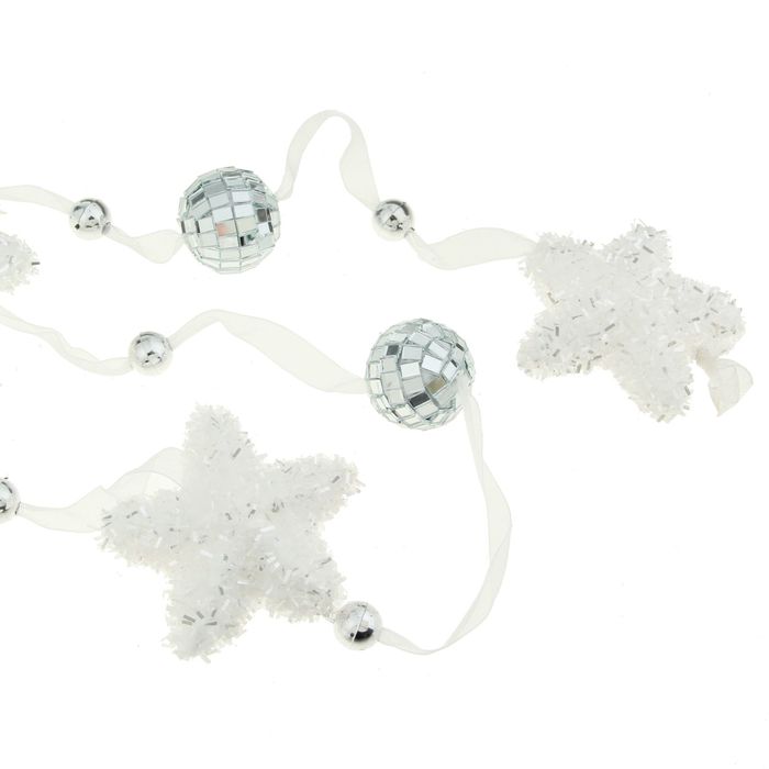 Бусы на ёлку "Зеркальные шарики с пушистыми звёздами"