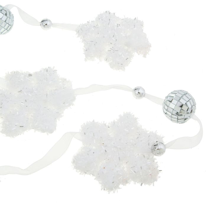 Бусы на ёлку "Зеркальные шарики с резными пушистыми звёздами"