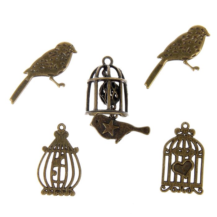 Декор для творчества "Птички и клетки", 5 шт.