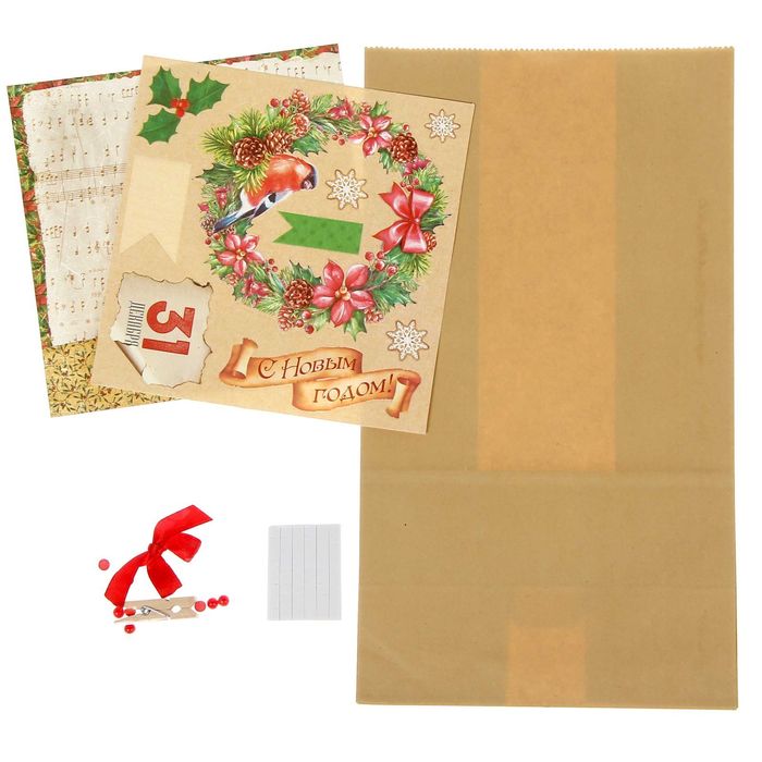 Пакет подарочный без ручек с декором «Ретро», 16 × 28 см