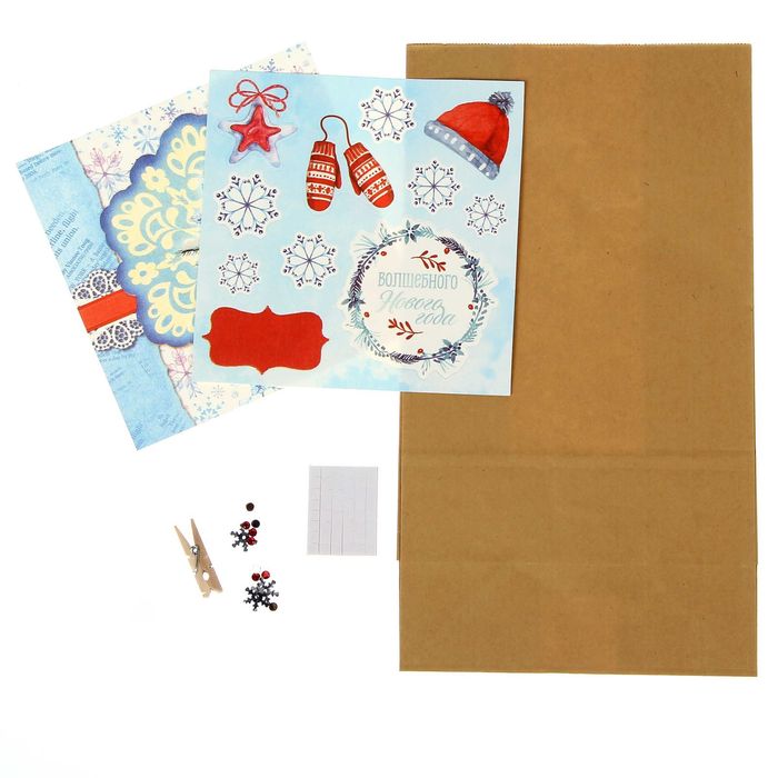 Пакет подарочный без ручек с декором «Сказки о зиме», 16 × 28 см