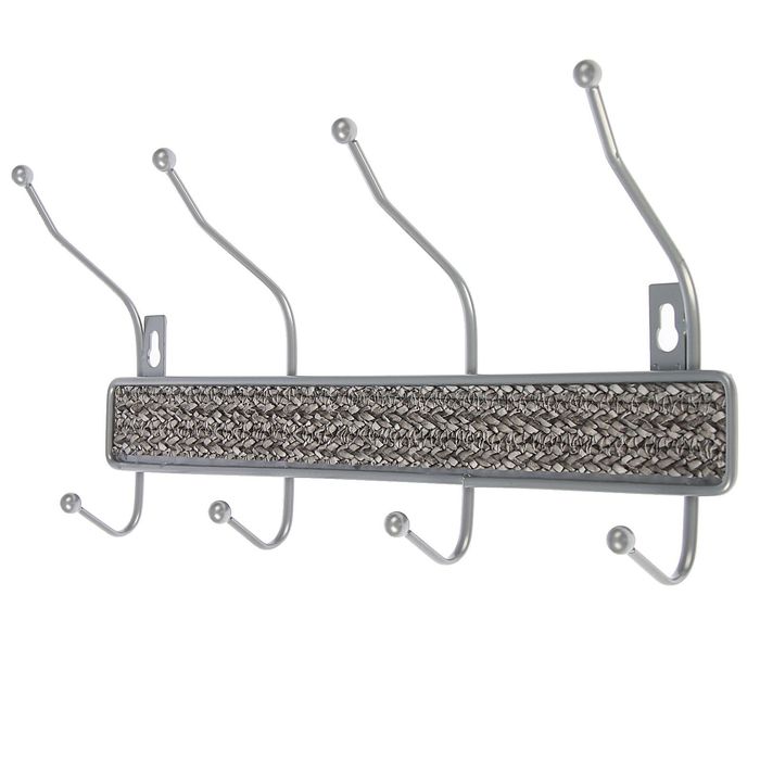 Вешалка настенная, 4 двойных крючка "Плетенка" 36х7х16 см, цвет серый