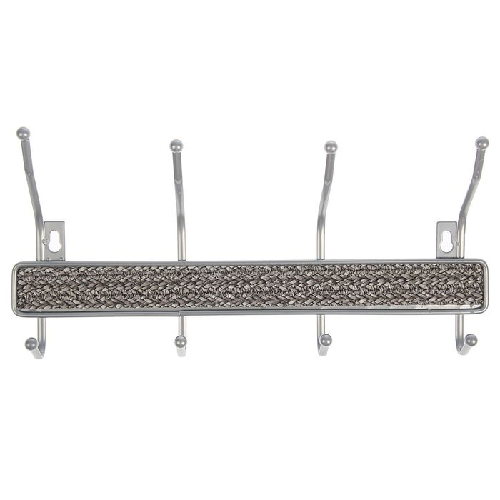 Вешалка настенная, 4 двойных крючка "Плетенка" 36х7х16 см, цвет серый