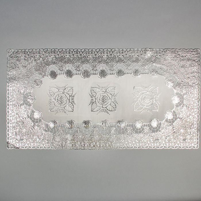 Салфетка ажурная ПВХ 84х40 см "Розы", цвет серебро