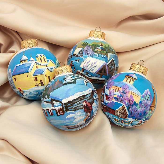 Новогодние шары ручной работы "Утро" (набор 4 шт.)