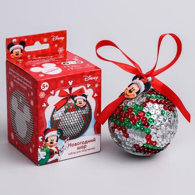 Новогодний ёлочный шар Микки Маус с пайетками