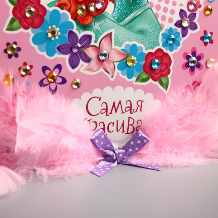 Аппликация перьями и стразами "Самая красивая", Принцессы, бантик, А5