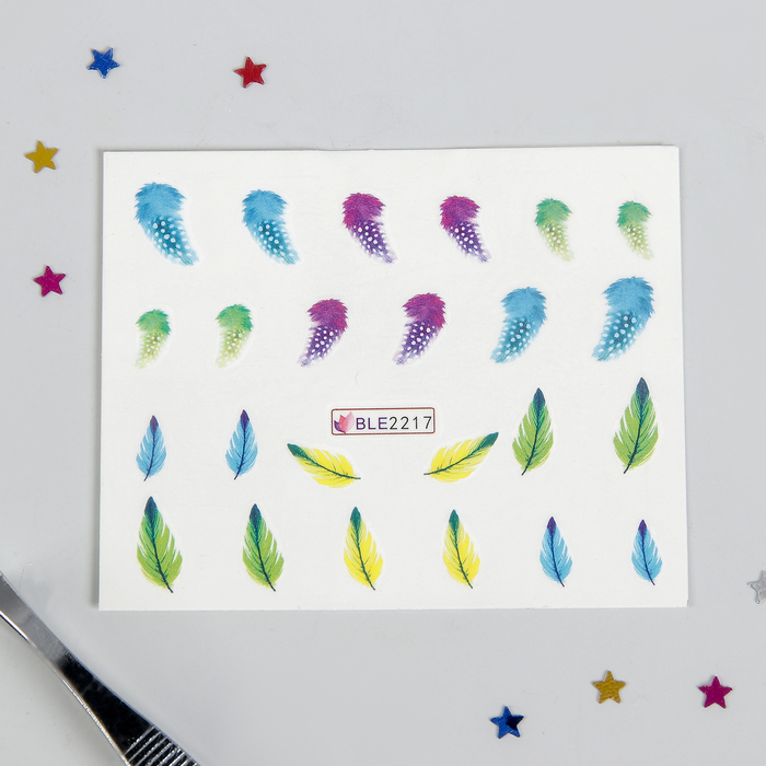 Слайдер-дизайн для ногтей "Пёрышки", водный, цвета МИКС