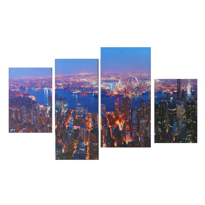 Модульная картина на подрамнике "Ночной мегаполис", 2 — 30×45, 1 — 29,5×69, 1 — 34×69, 80×130 см