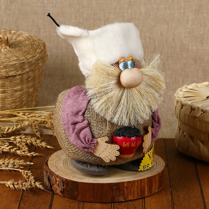 Оберег «Домовичок Гоша», с икрой в меховой шапке, 29см микс