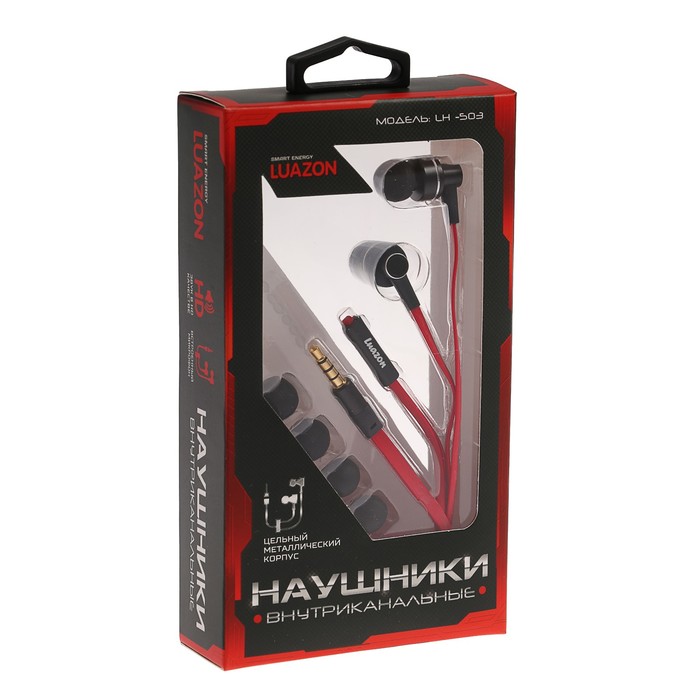 Наушники Luazon Hi-Fi LH -503, вакуумные, с микрофоном, красно-чёрные