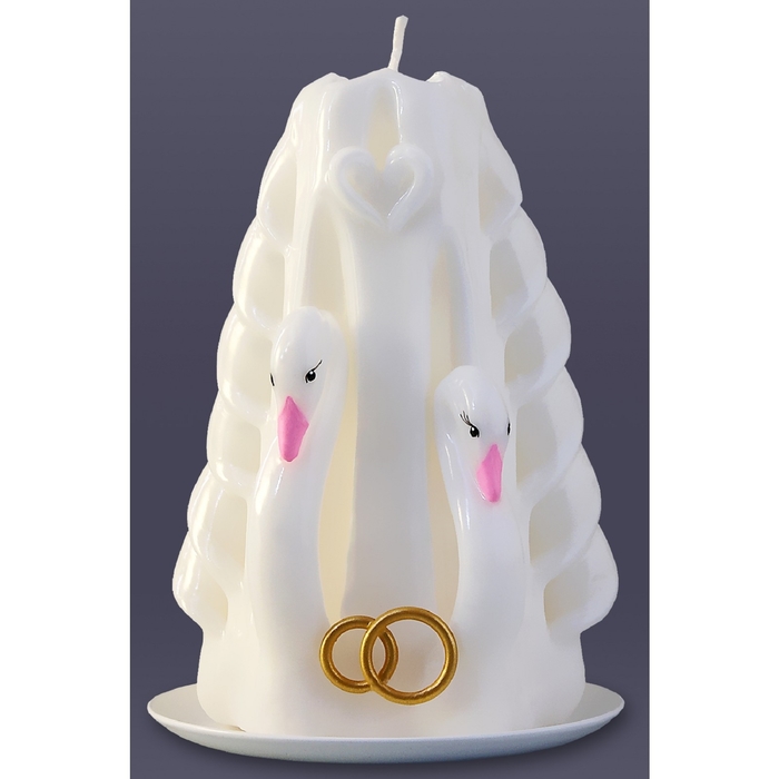 Свеча мигающая резная "Лебеди" белая