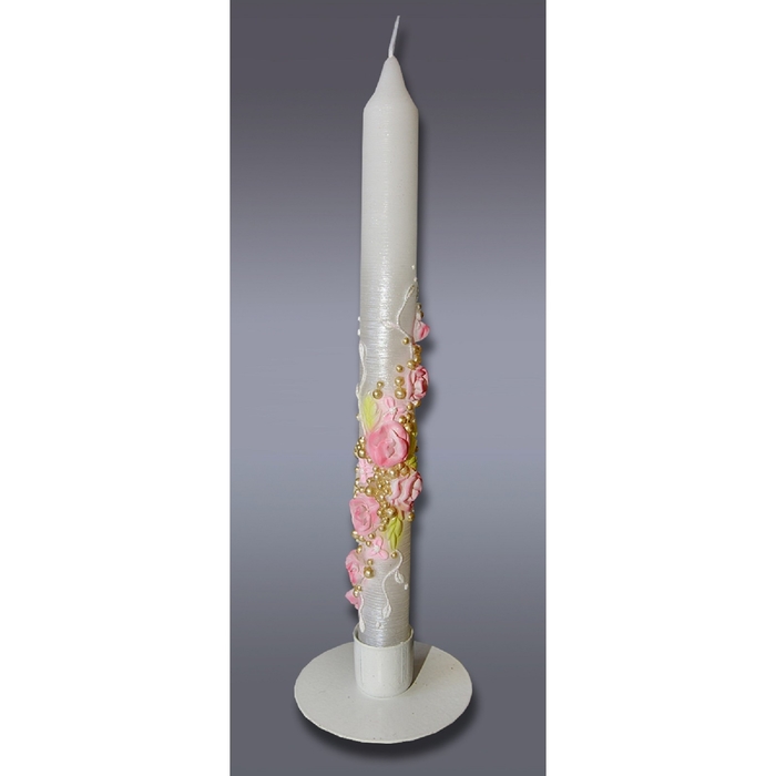 Свеча античная "цветочная фантазия" белая перламутровая