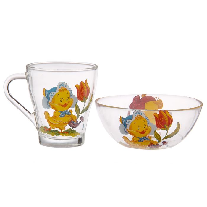 Набор детской посуды "Цыплята", 2 предмета: кружка 250 мл, салатник 250 мл 13 см, цвет МИКС