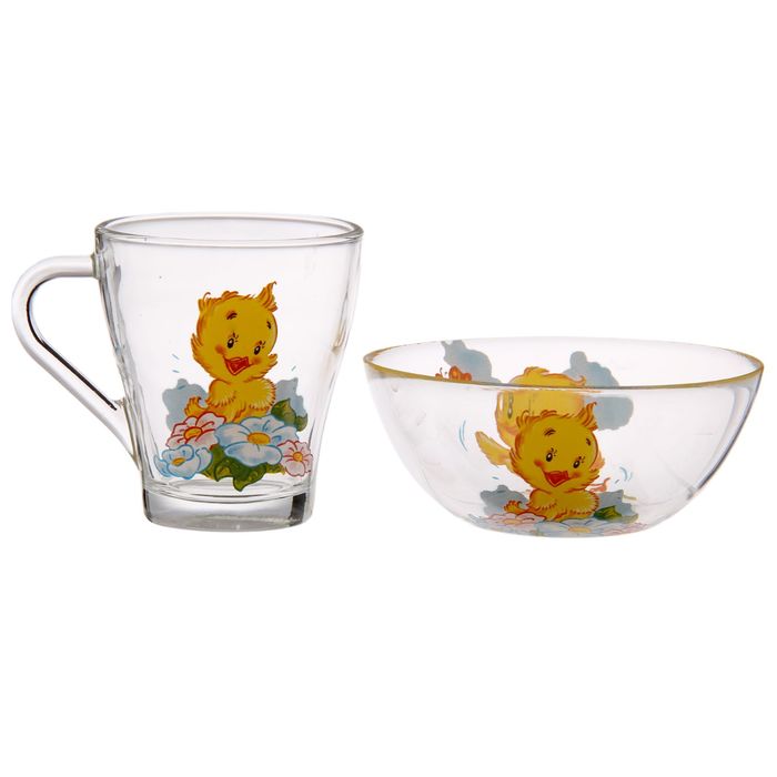 Набор детской посуды "Цыплята", 2 предмета: кружка 250 мл, салатник 250 мл 13 см, цвет МИКС