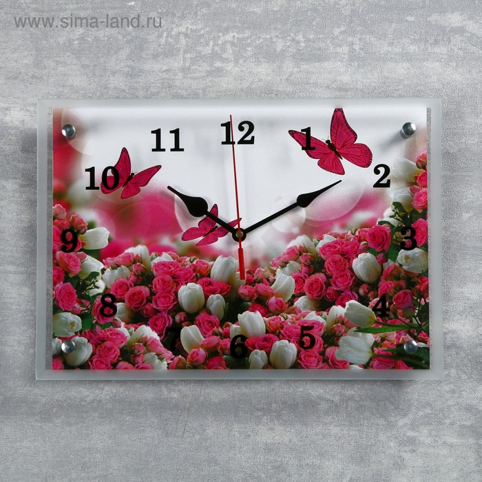 фото Часы настенные, серия: цветы, "цветы и бабочки", 25х35 см, микс сюжет