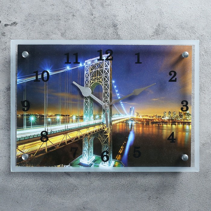 Часы настенные, серия: Город, "Ночной мост", 25х35 см, микс