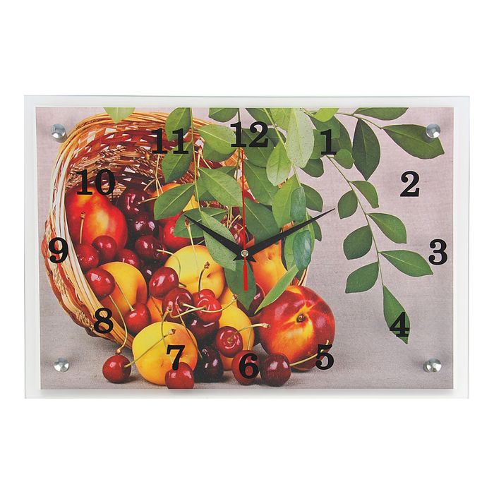 Часы настенные прямоугольные "Корзина с ягодами", 25х35 см микс